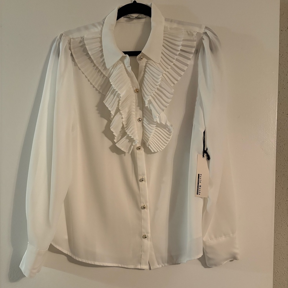 Elegant White Ruffled Blouse